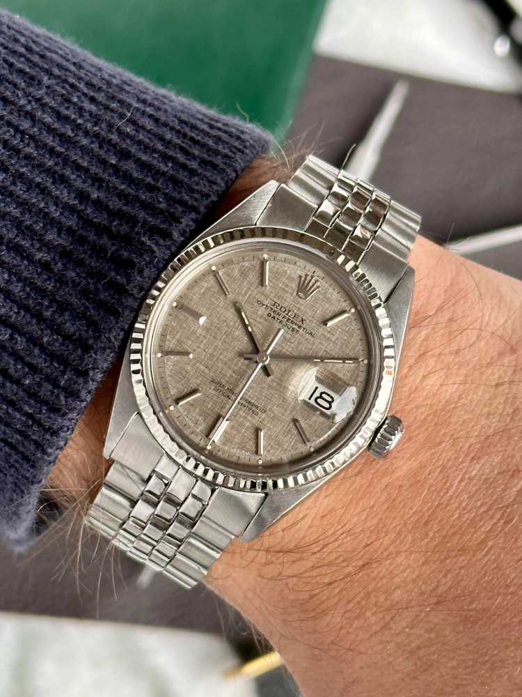 Wrist shot image for Rolex Datejust "grey linen" 1601 Grey 1971 