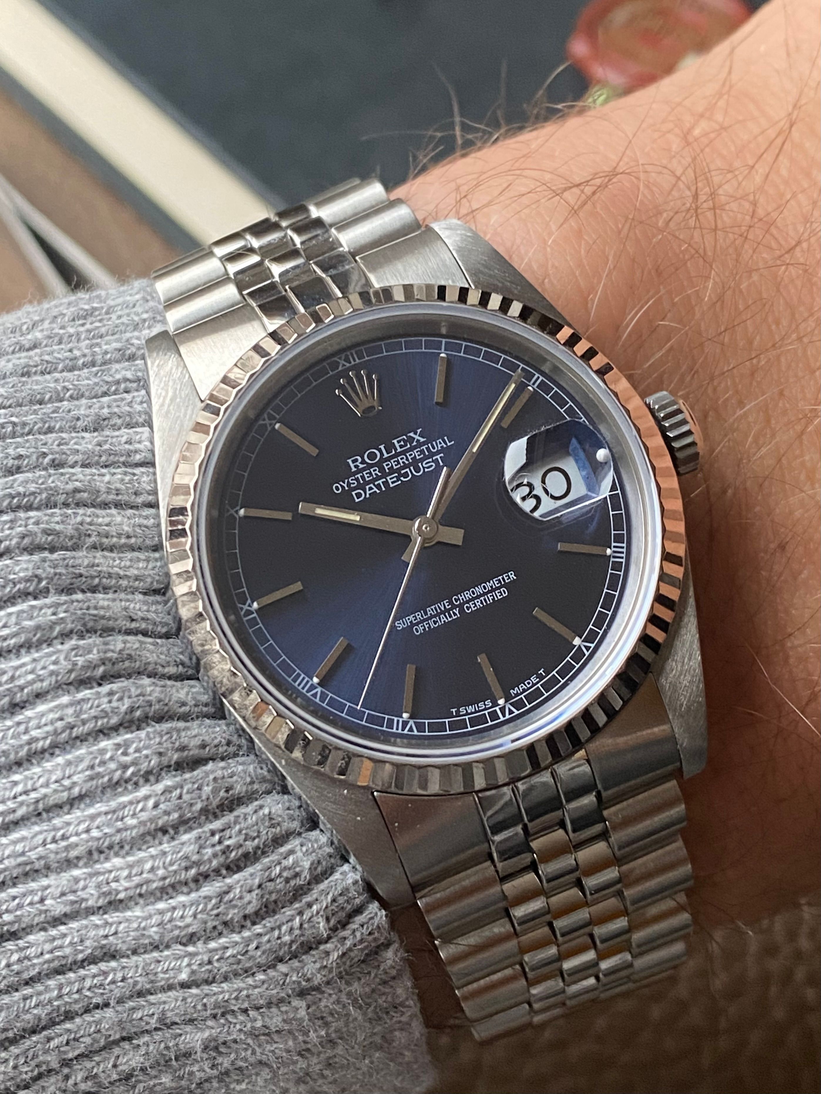 Rolex MB Datejust 16234 Blue 1989 with original box and papers