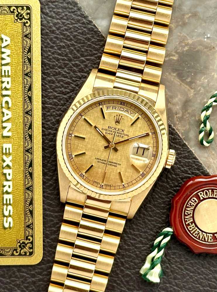Featured image for Rolex Day-Date "Linen" 18238 Gold 1990 