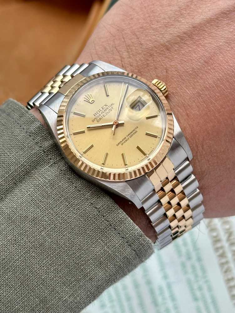 Wrist image for Rolex Datejust 16013 Gold 1988 with original box and papers