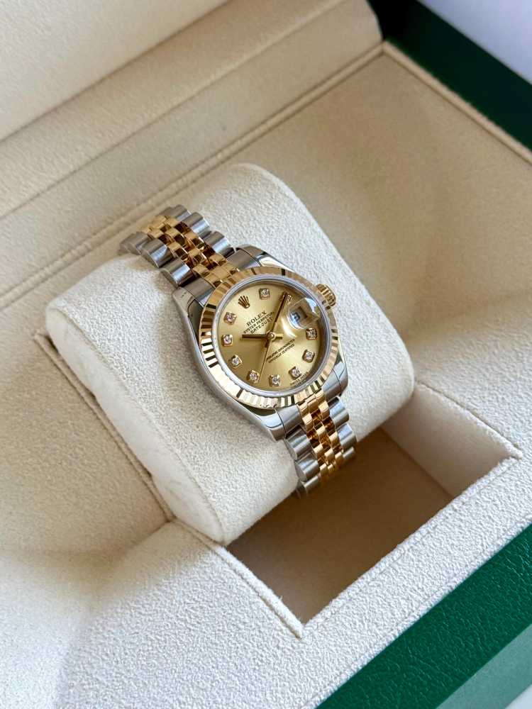Wrist shot image for Rolex Lady-Datejust "Diamond" 179173 Gold 2014 with original box and papers