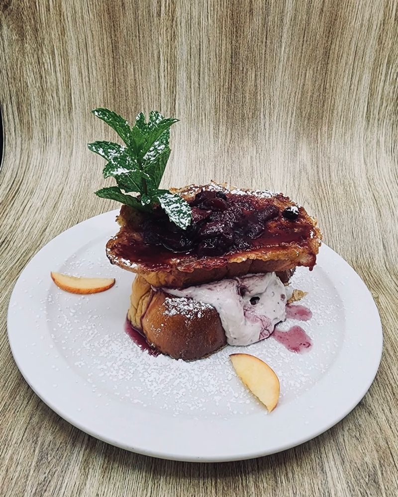 French toast with blueberry compote & ice cream
