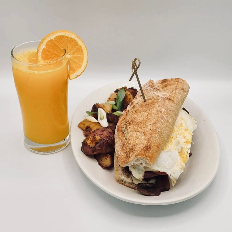 Breakfast sandwich with fresh-squeezed OJ