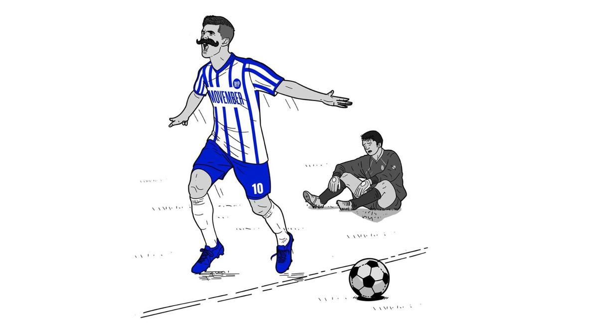 Illustration of a soccer player in a Movember jersey after he got a goal
