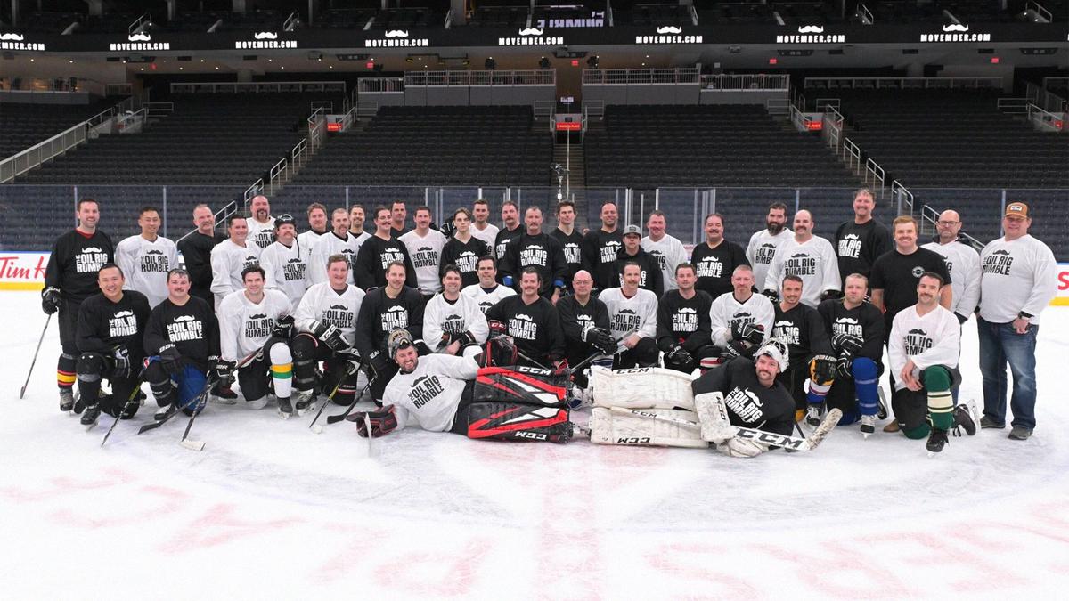 A men's hockey time on the rink