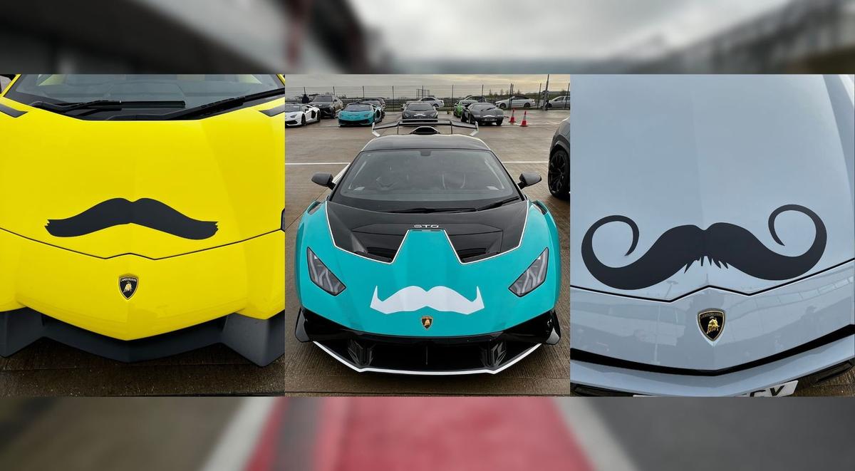 Three lamborghini cars with moustache decals