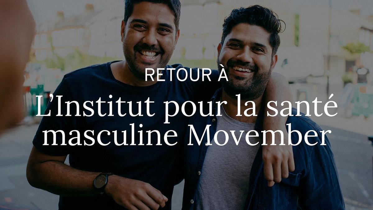 Illustration with French text pointing users to The Movember Institute of Men's Health.