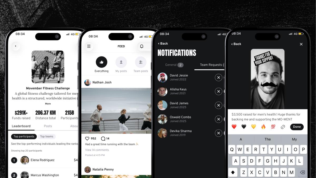 A graphic of the Movember app on an iPhone