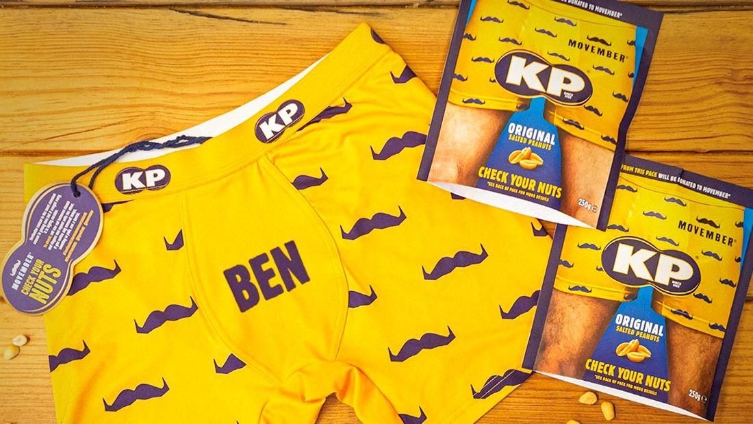 Movember branded shorts with KP nuts on top