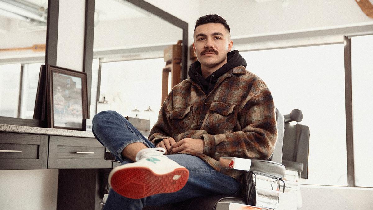 Toronto musician in barber chair