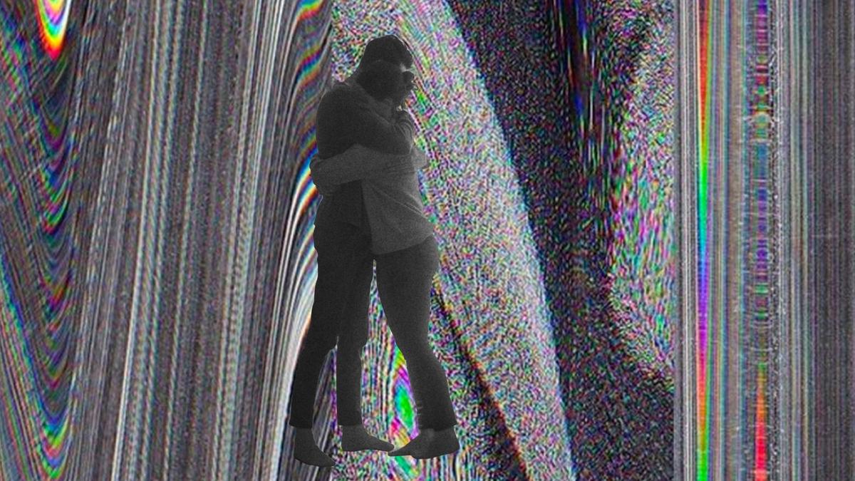 A couple hugging.
