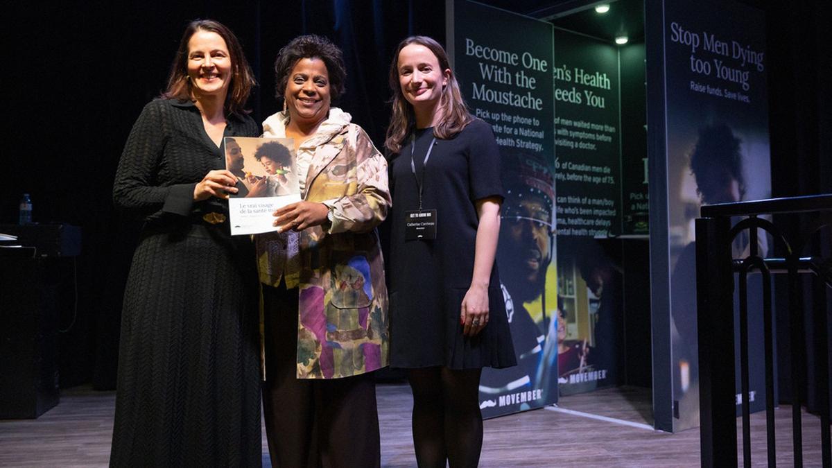 Michelle Terry (CEO, Movember), the Honourable Marjorie Michel, Canada's Minister of Health, and Catherine Corriveau (Director of Policy & Advocacy) 
