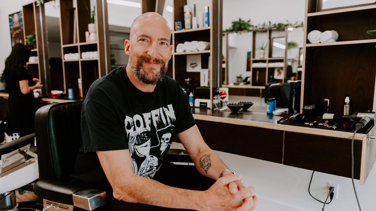 Matt wearing Nick's band Coffin Dragger's t-shirt