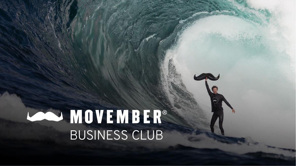 Man surfing holding a large moustache