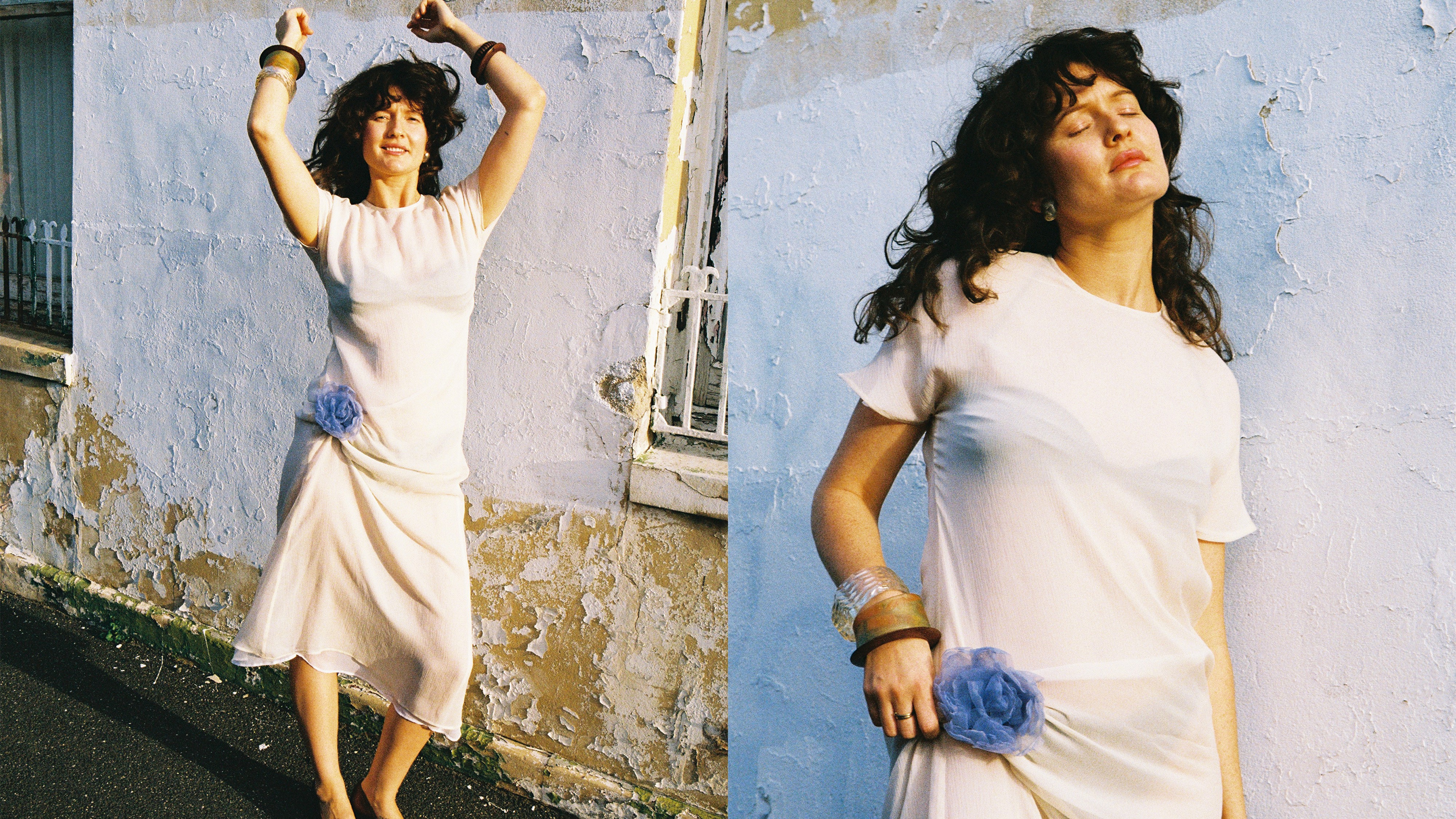 Model wearing cocoa Swan tee 