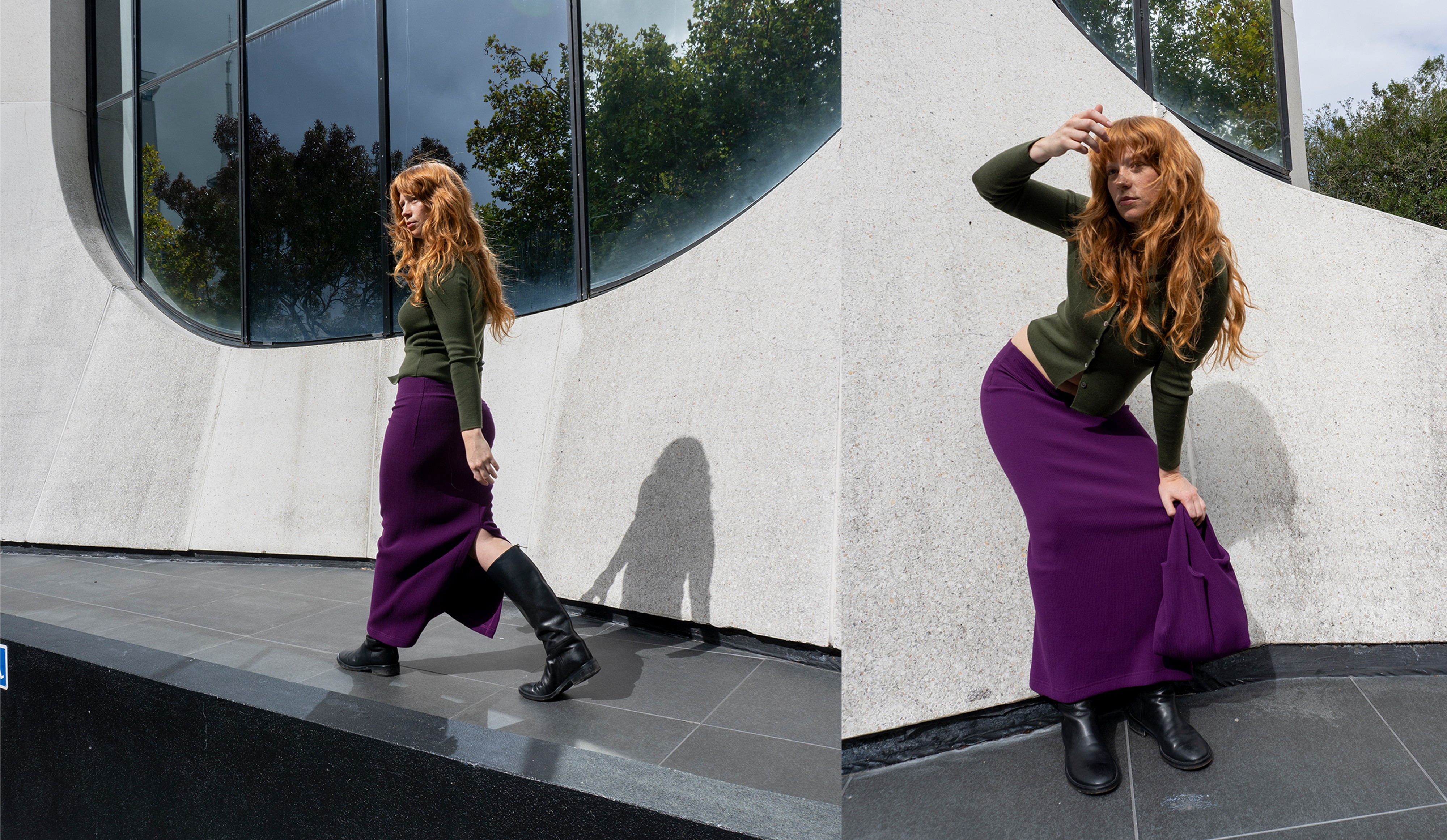 Waiting for the Ferry wearing Cocoa Emma cords and Black Celia dress
