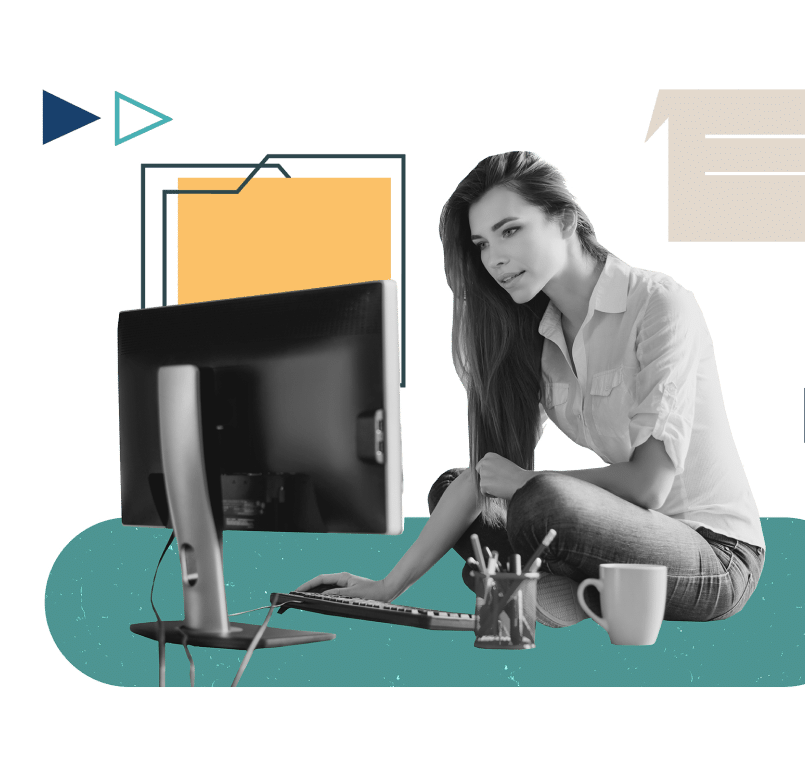 Illustration of a woman sitting cross-legged at a computer