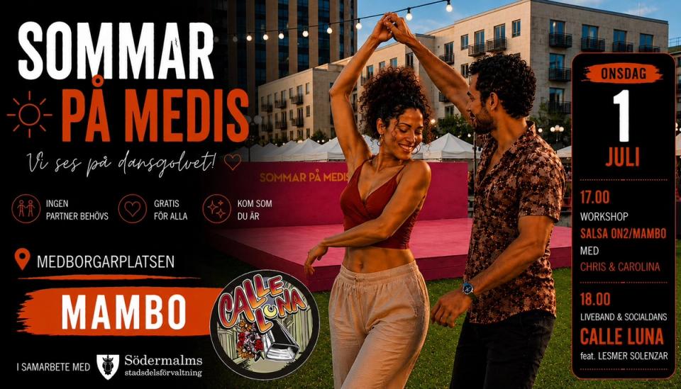 Sommar på Medis: Salsa On2/Mambo med Chris & Carolina + Calle Luna feat. Lesmer Solenzar live på USC Studios