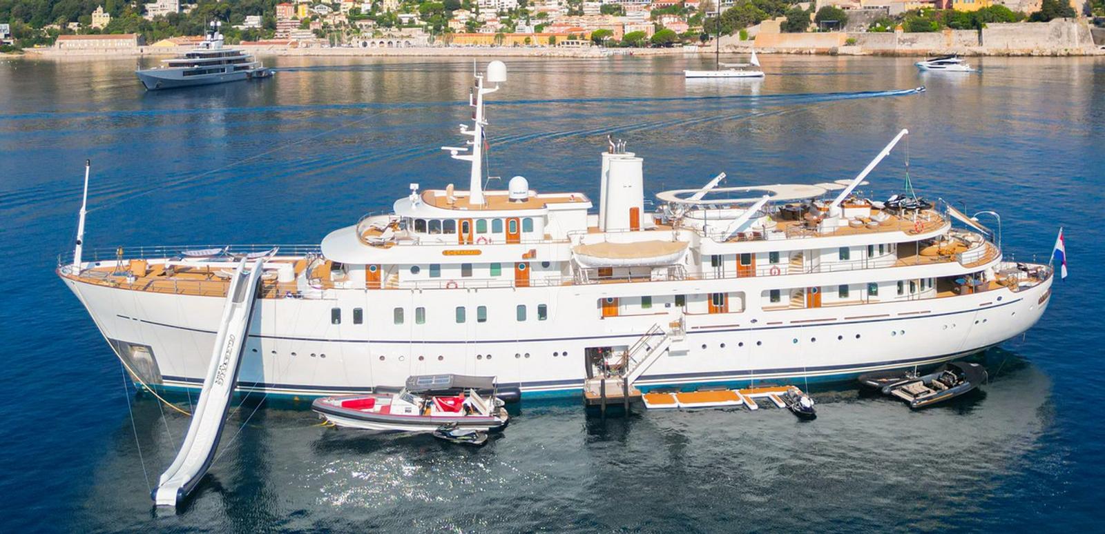 SHERAKHAN at anchor, waterslide deployed