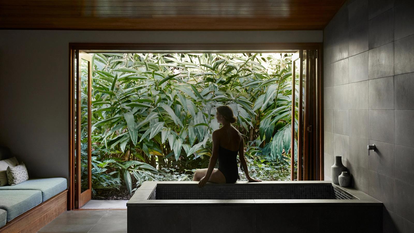 A stone bath, open to the garden