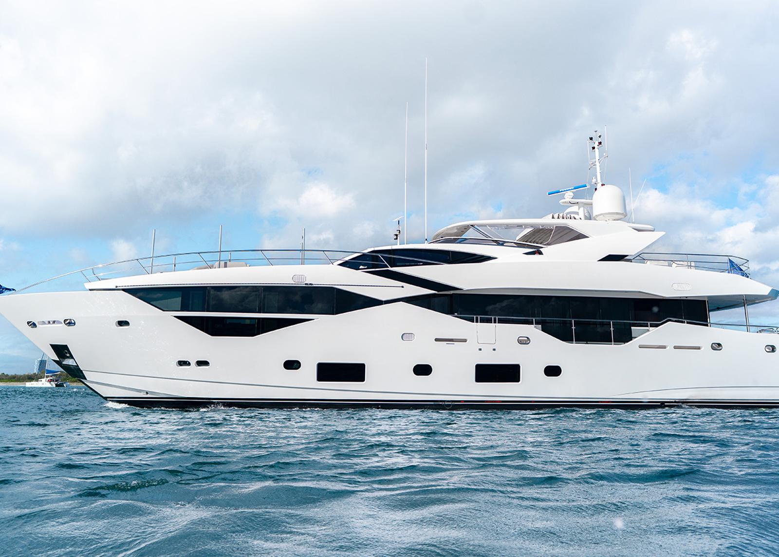 SUNSET, a 35m Sunseeker motor yacht, underway on Sydney Harbour