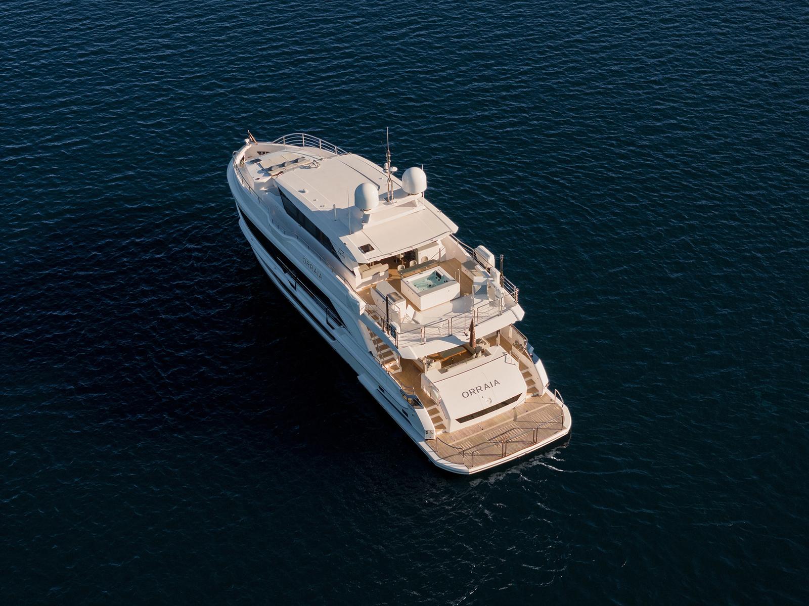ORRAIA, the 27.45m Horizon FD90 superyacht, from above on Sydney Harbour