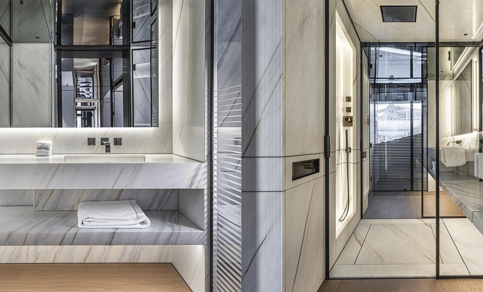 Ace — bathroom white marble shower
