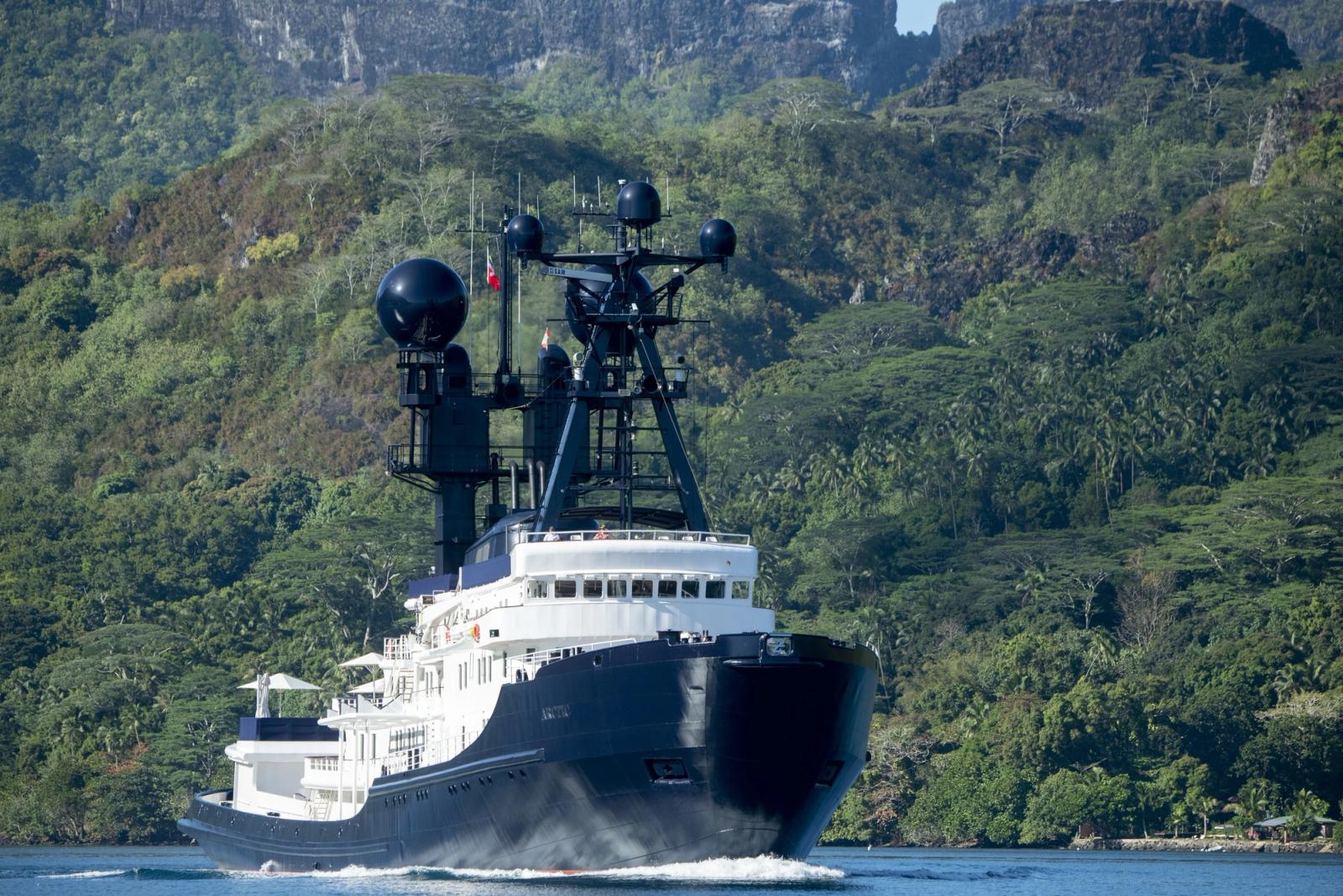 ARCTIC, an 87.6m converted ice-class expedition vessel, at anchor off Portofino
