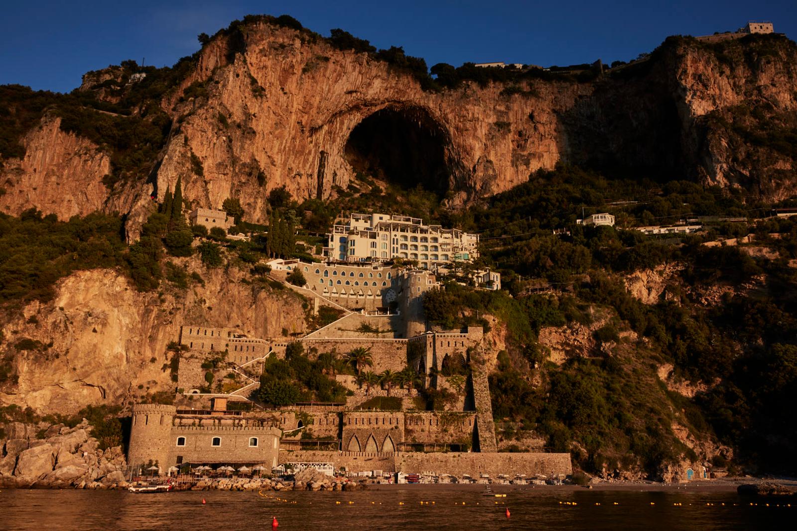Borgo Santandrea beneath the Amalfi cliffs in the last of the evening light