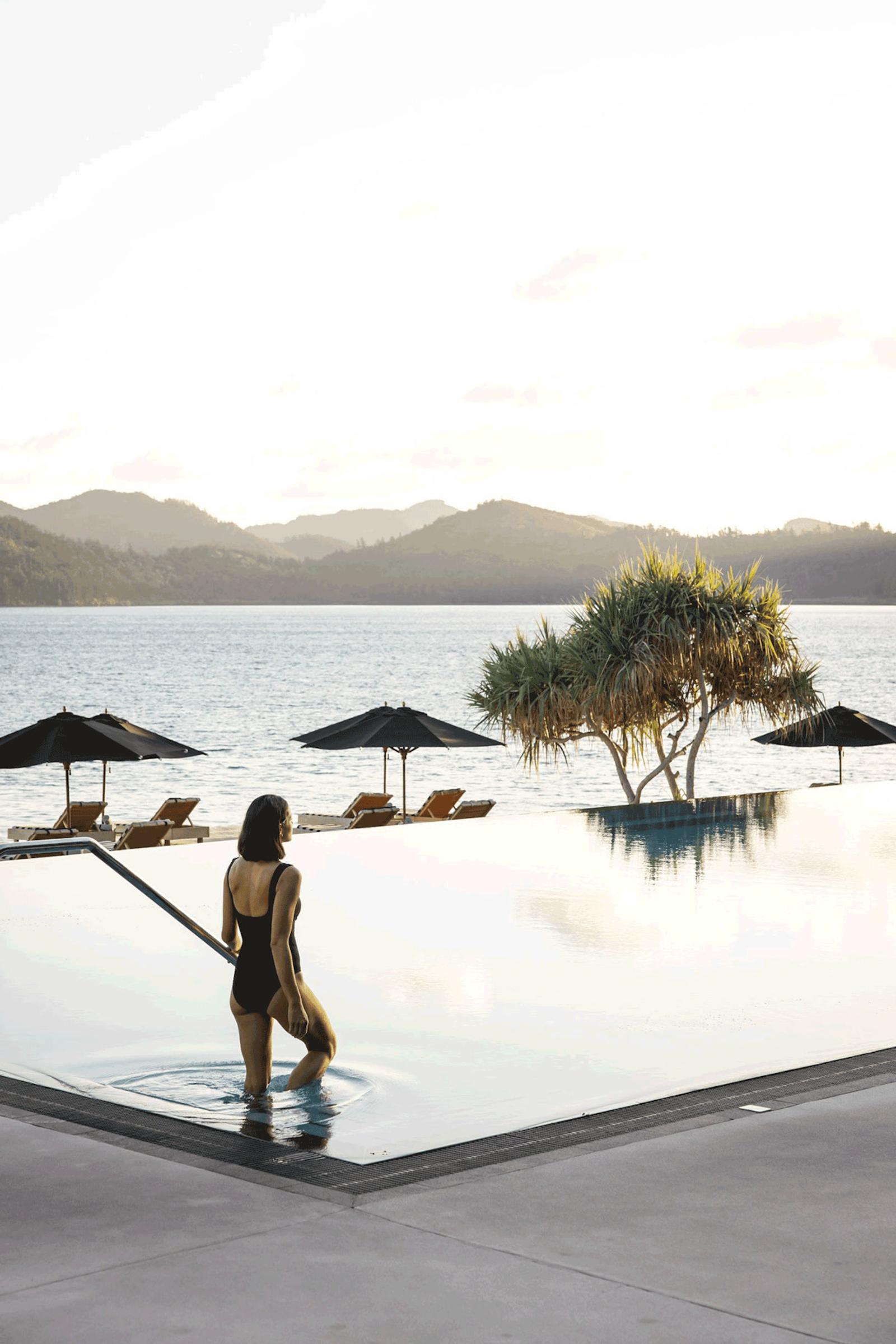 The infinity pool at dusk