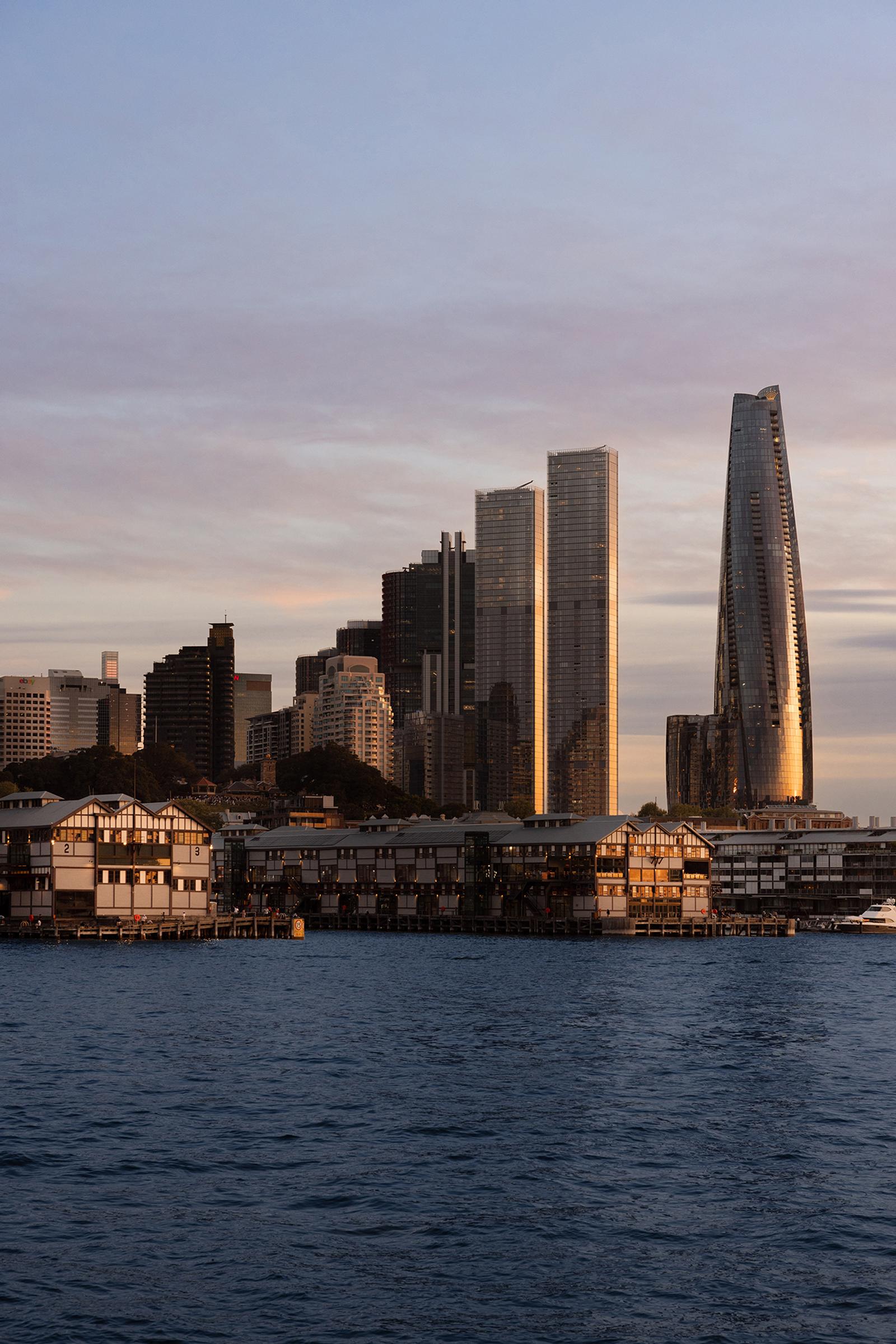 The city towers from the water at Barangaroo