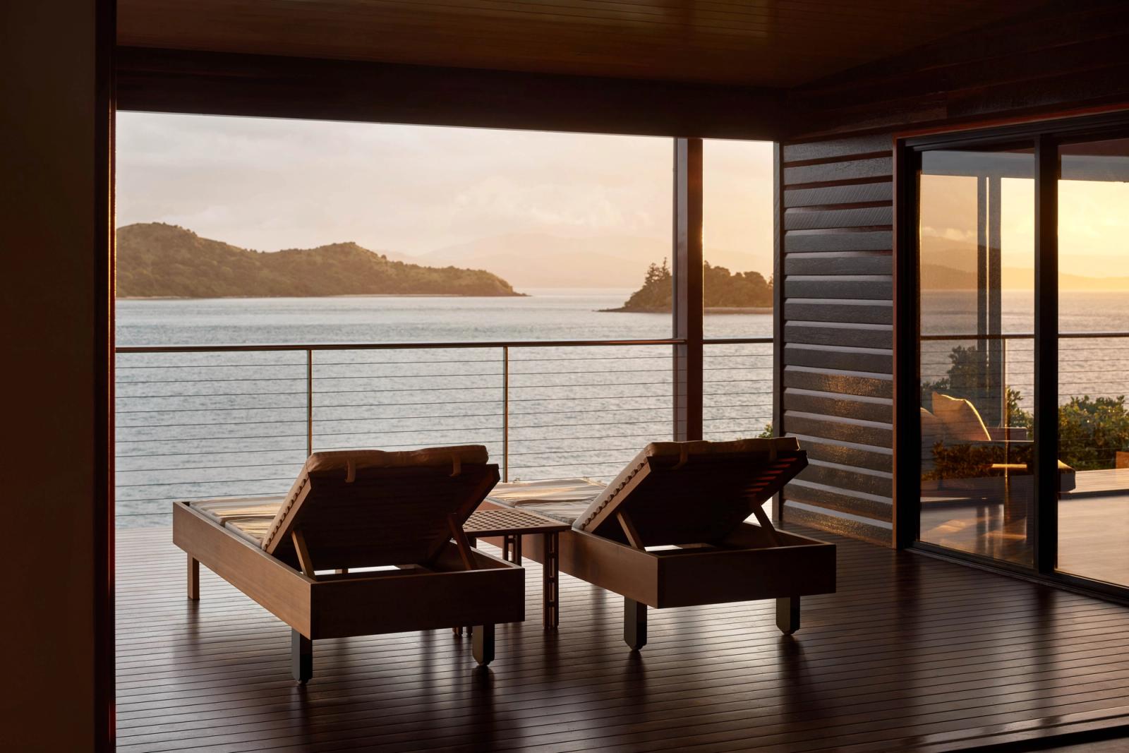 The Sunset Pavilion deck at golden hour