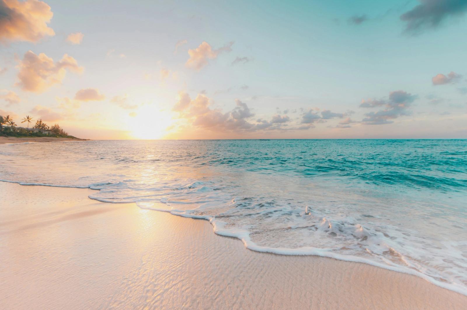 An empty beach at golden hour
