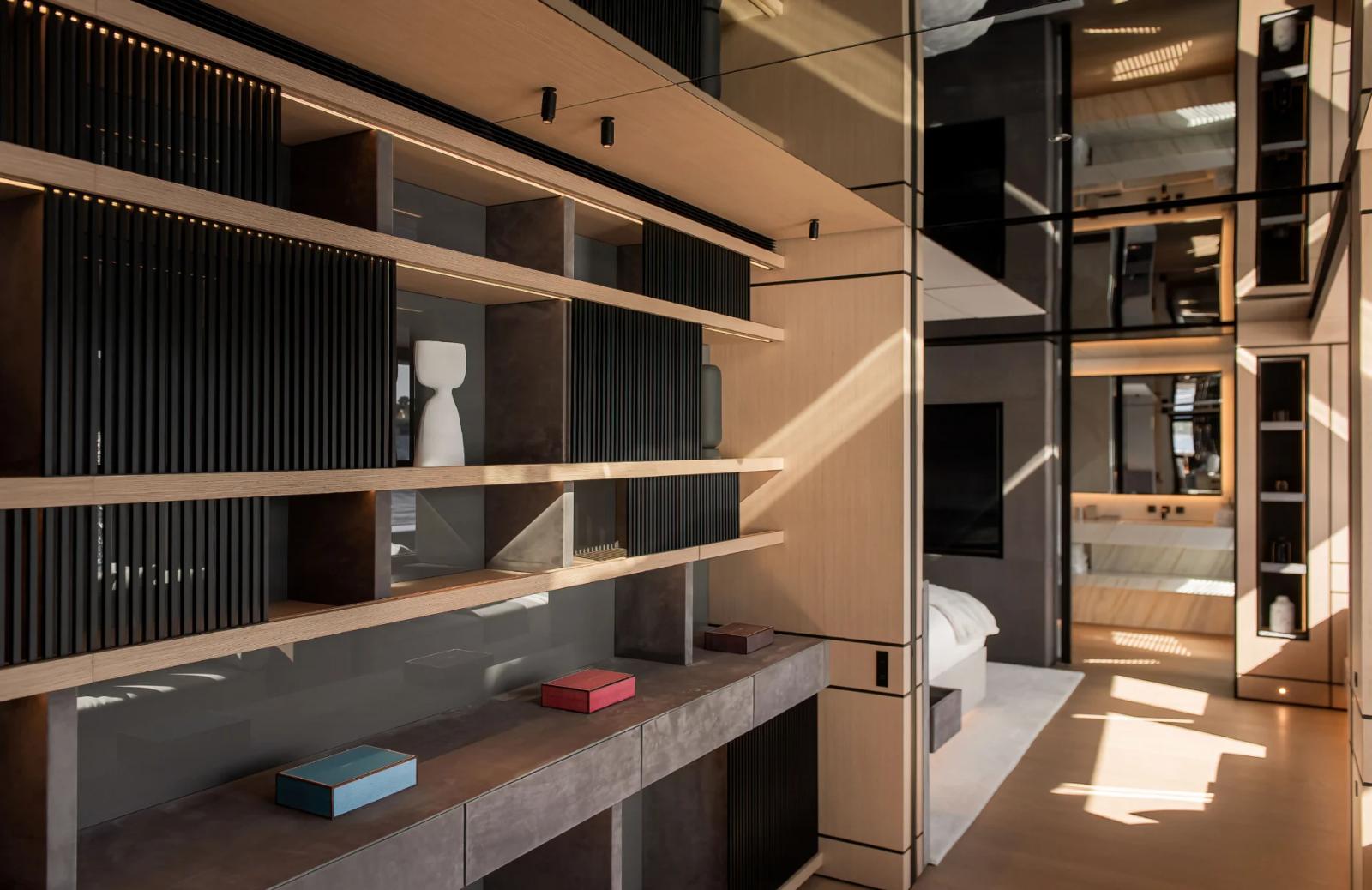 Ace — master suite console shelving detail