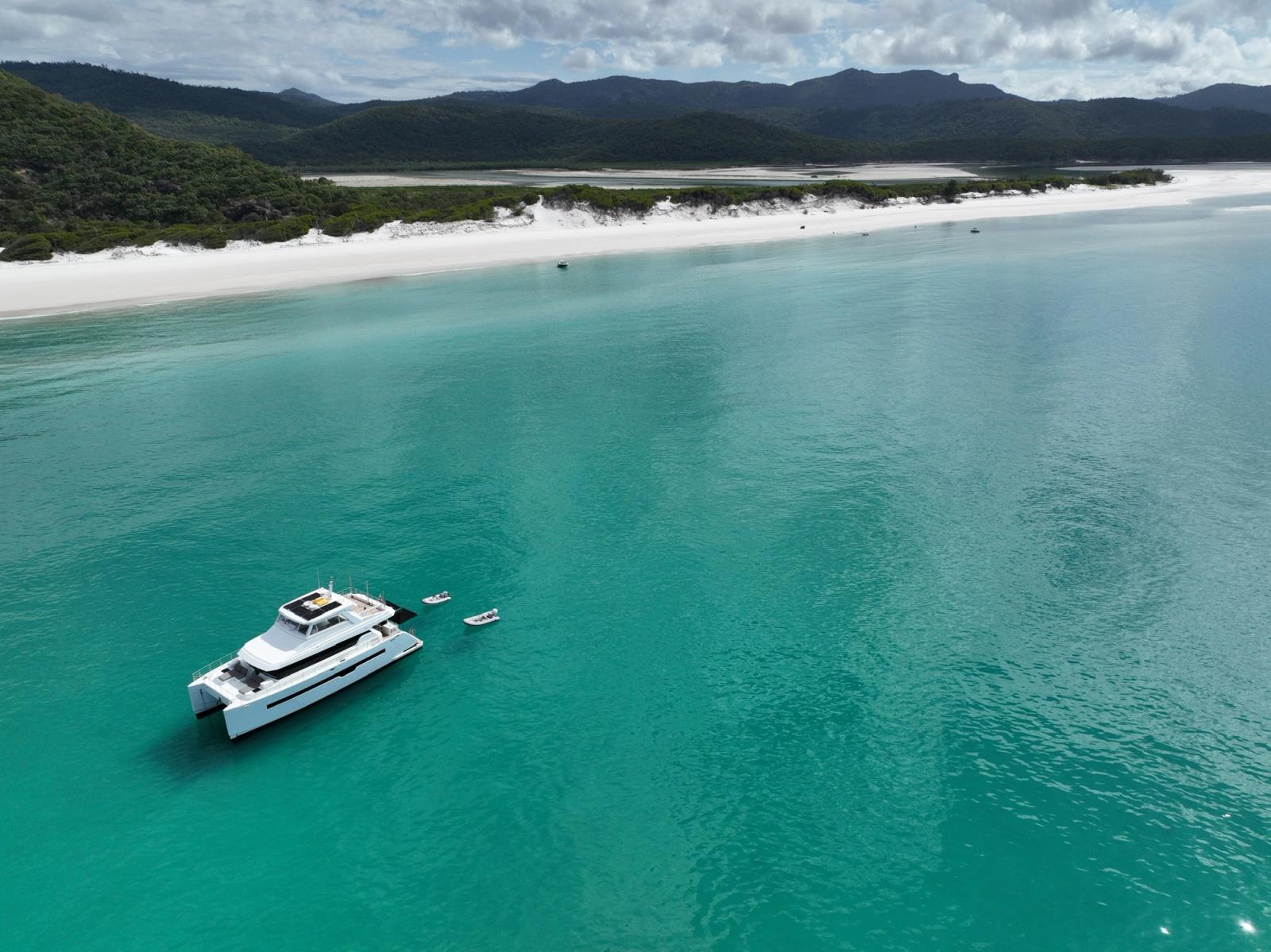 The white sand and turquoise shallows of Whitehaven from the air