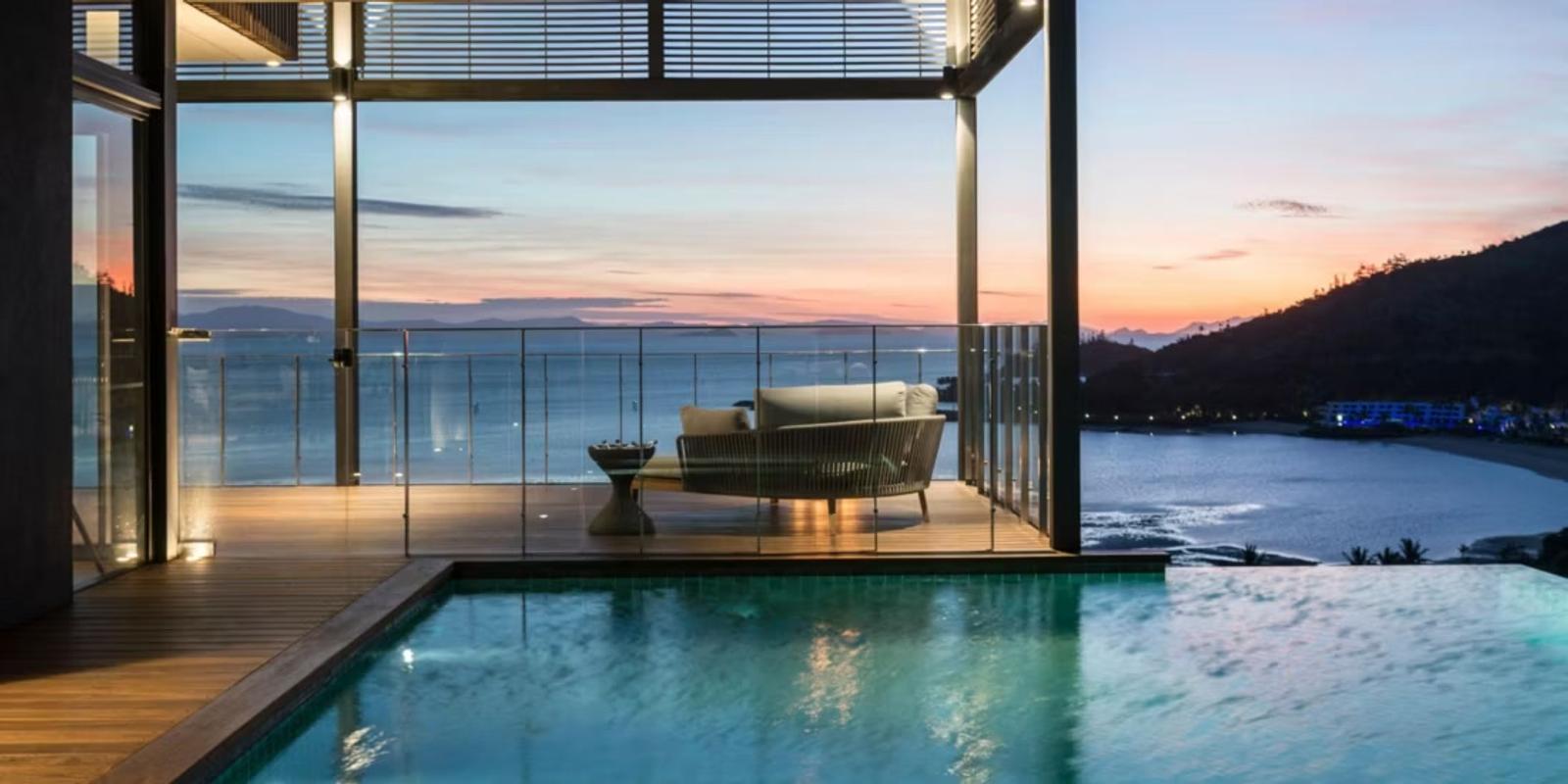Penthouse terrace and plunge pool at dusk