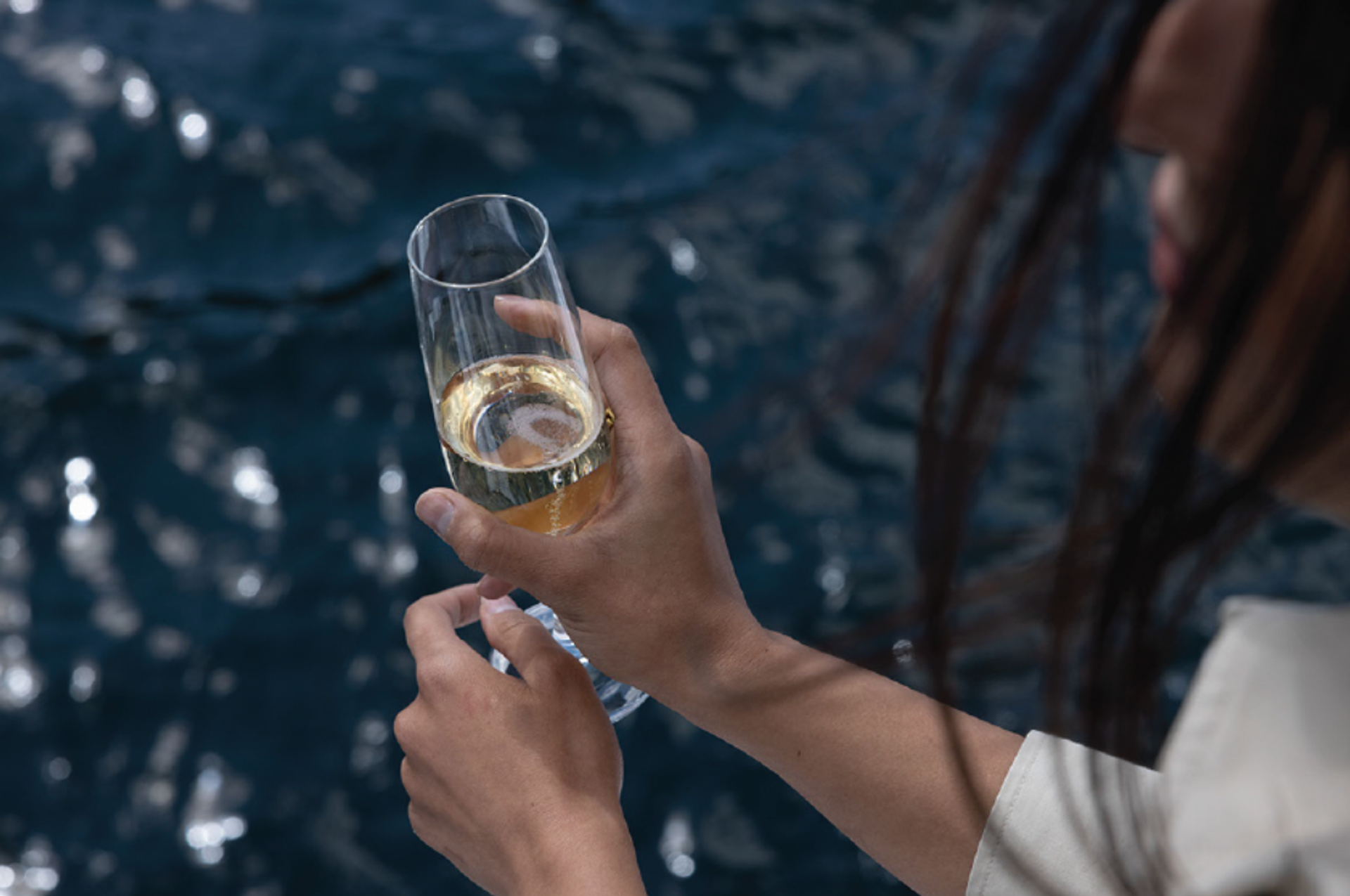 Event experience on the Orraia yacht with champagne at sea.