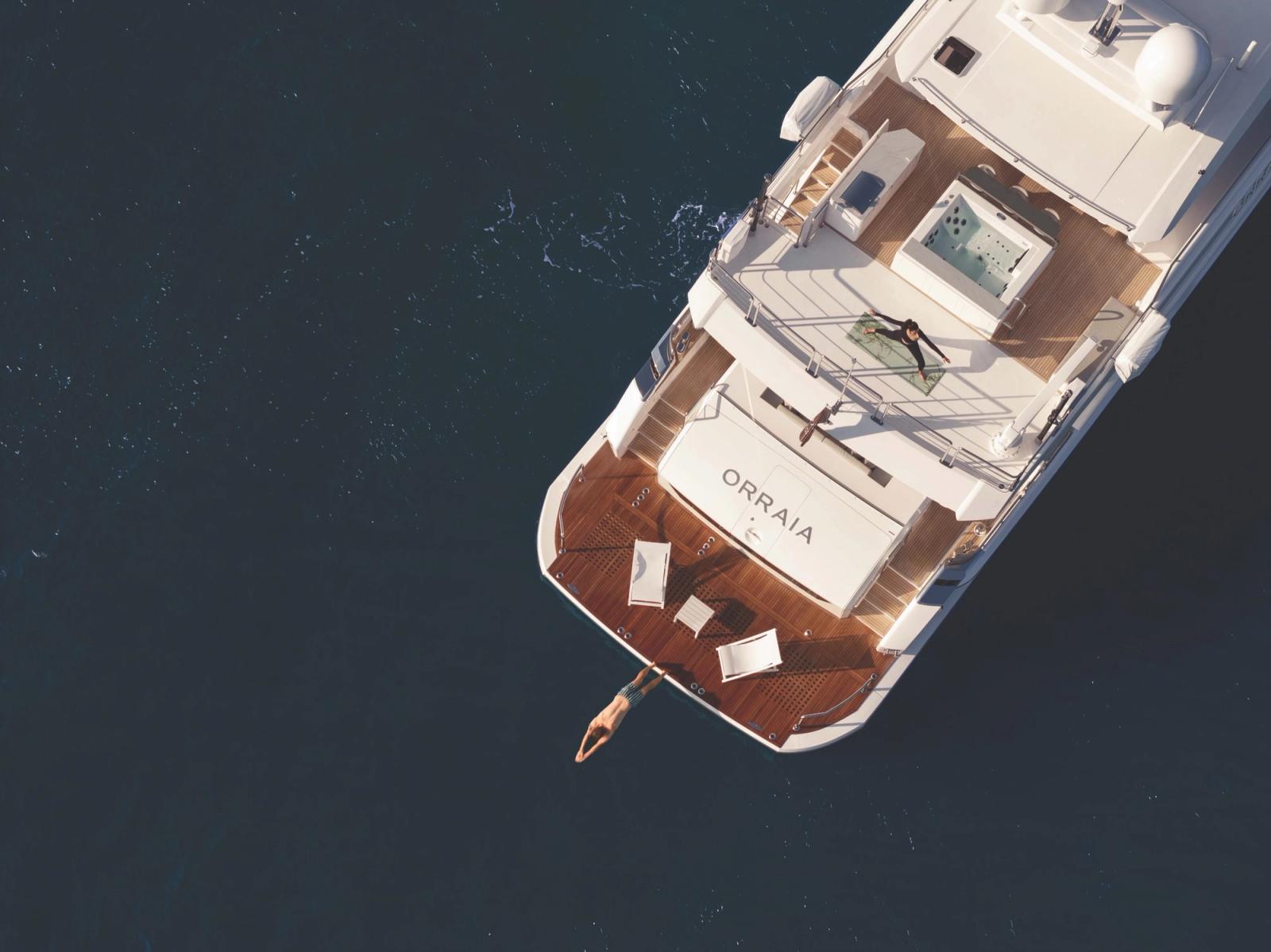 A swim off the stern of ORRAIA, from above