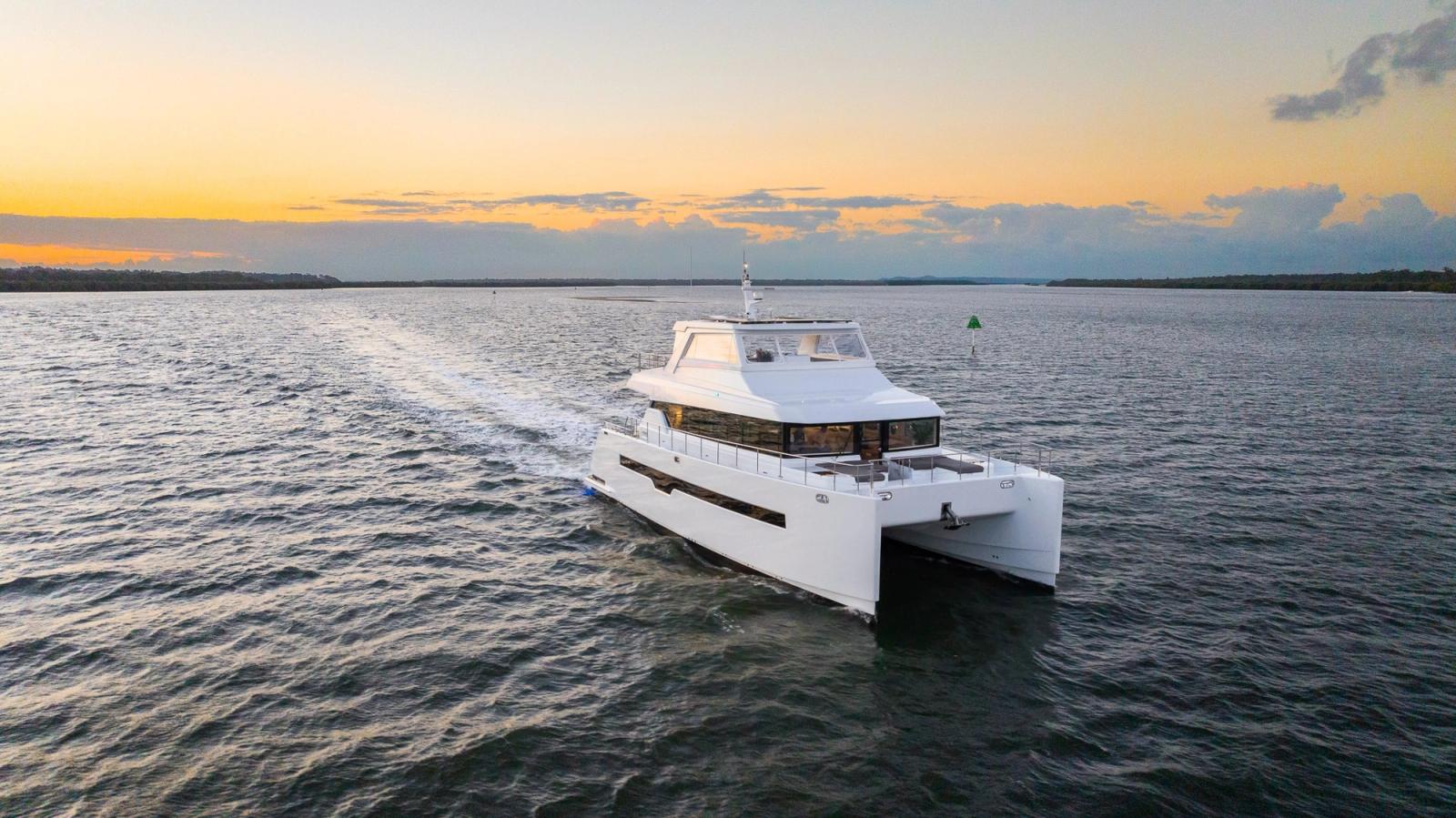 GINGER, a 19m ILIAD power catamaran, underway in the Whitsundays
