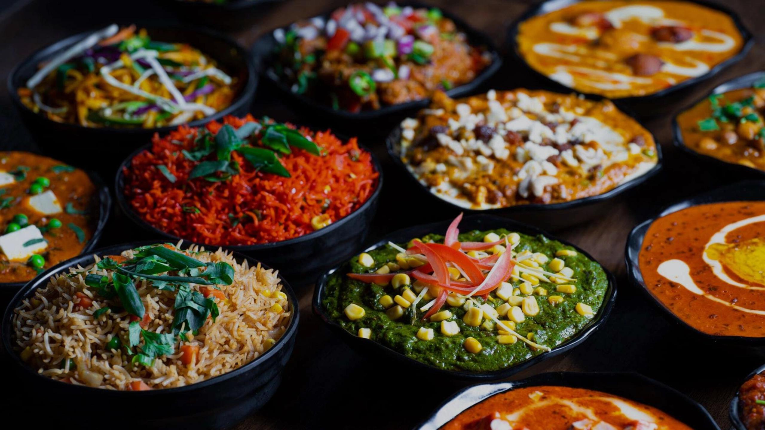 Multiple spread of Indian dishes