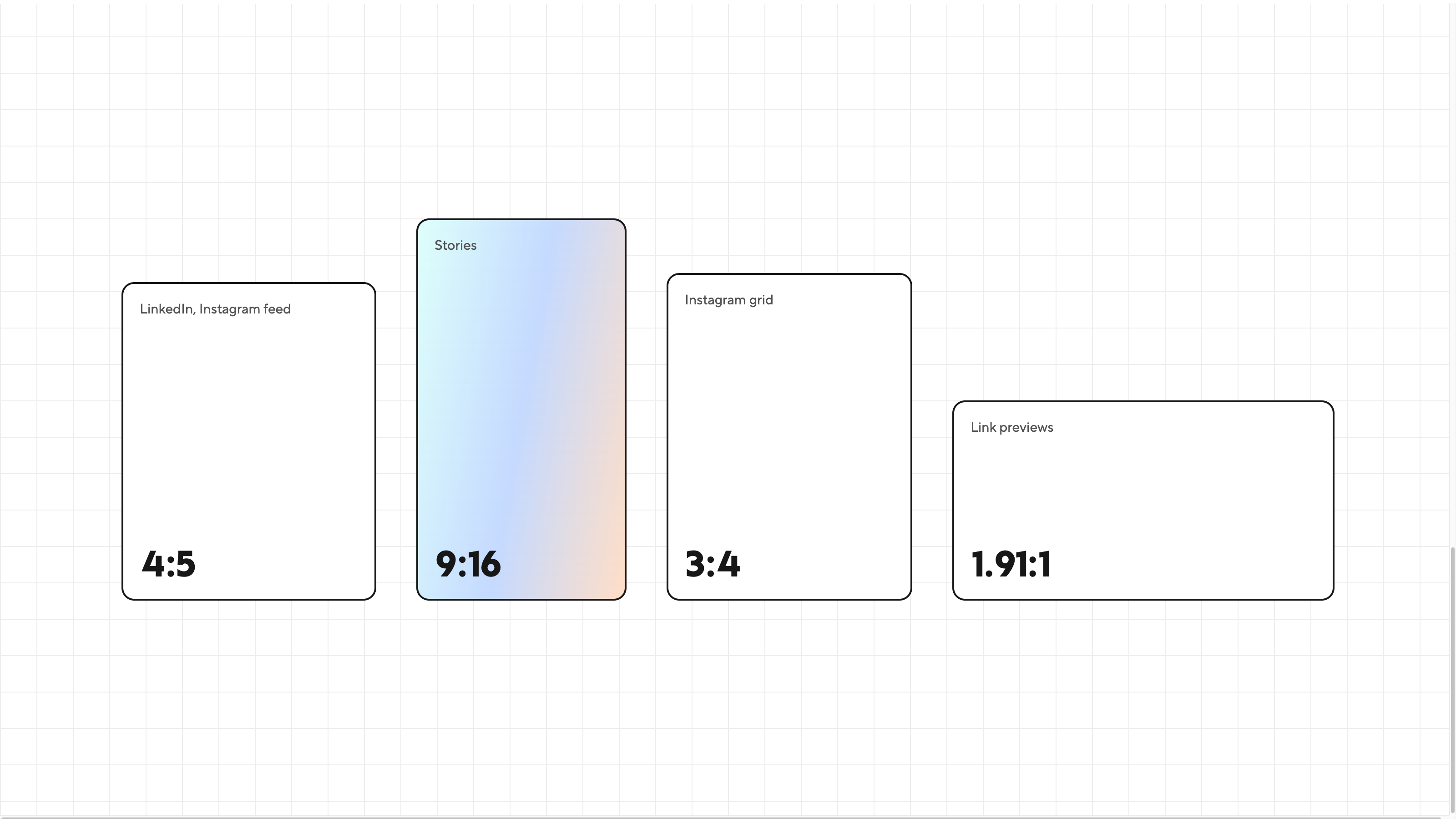 Outlines of the main social image formats: 4:5, 9:16, 3:4 and 1.91:1