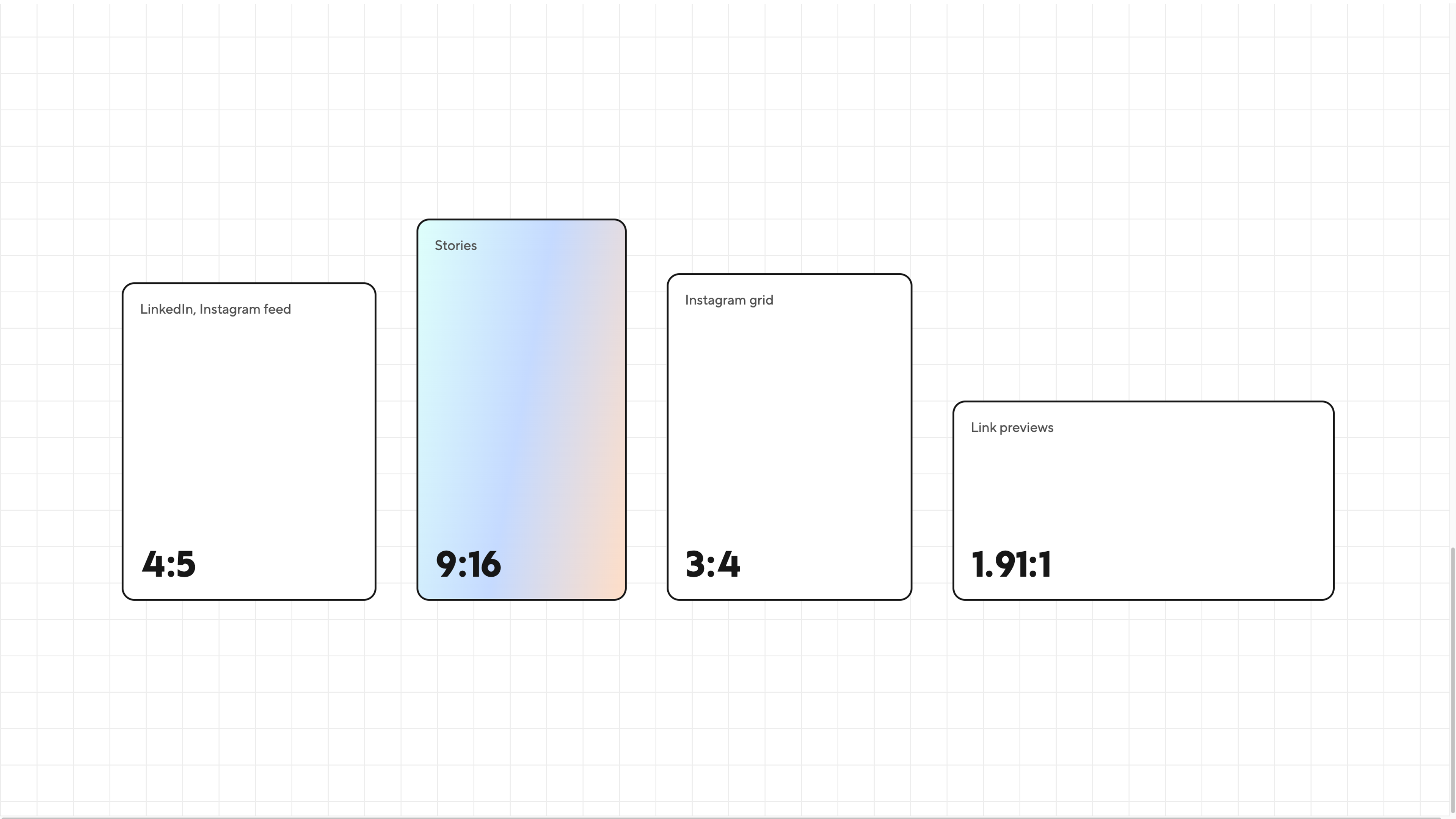 Outlines of the main social image formats: 4:5, 9:16, 3:4 and 1.91:1