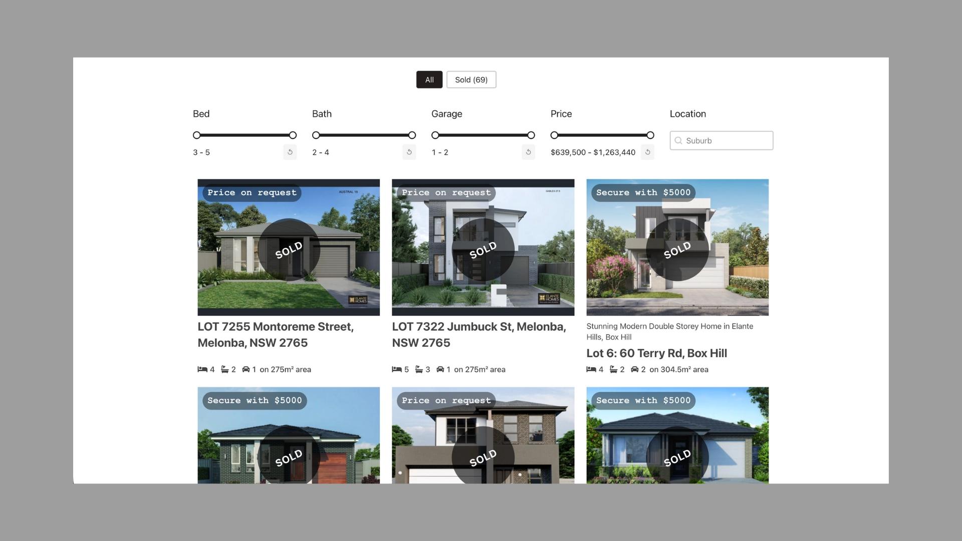 Home and Land Feature Page of Elante Homes website