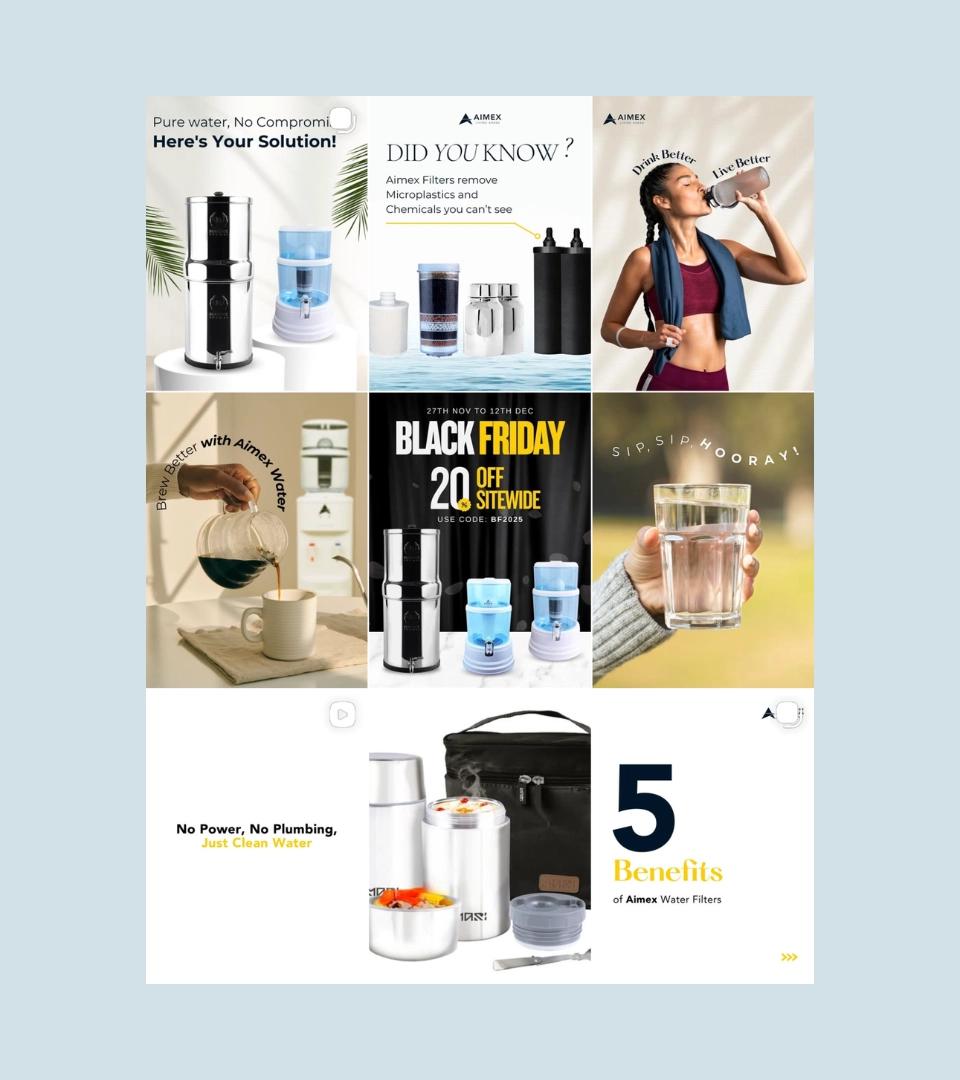 8 Stage Water Filter box featuring a water dispenser with a 20L capacity and three included filters.