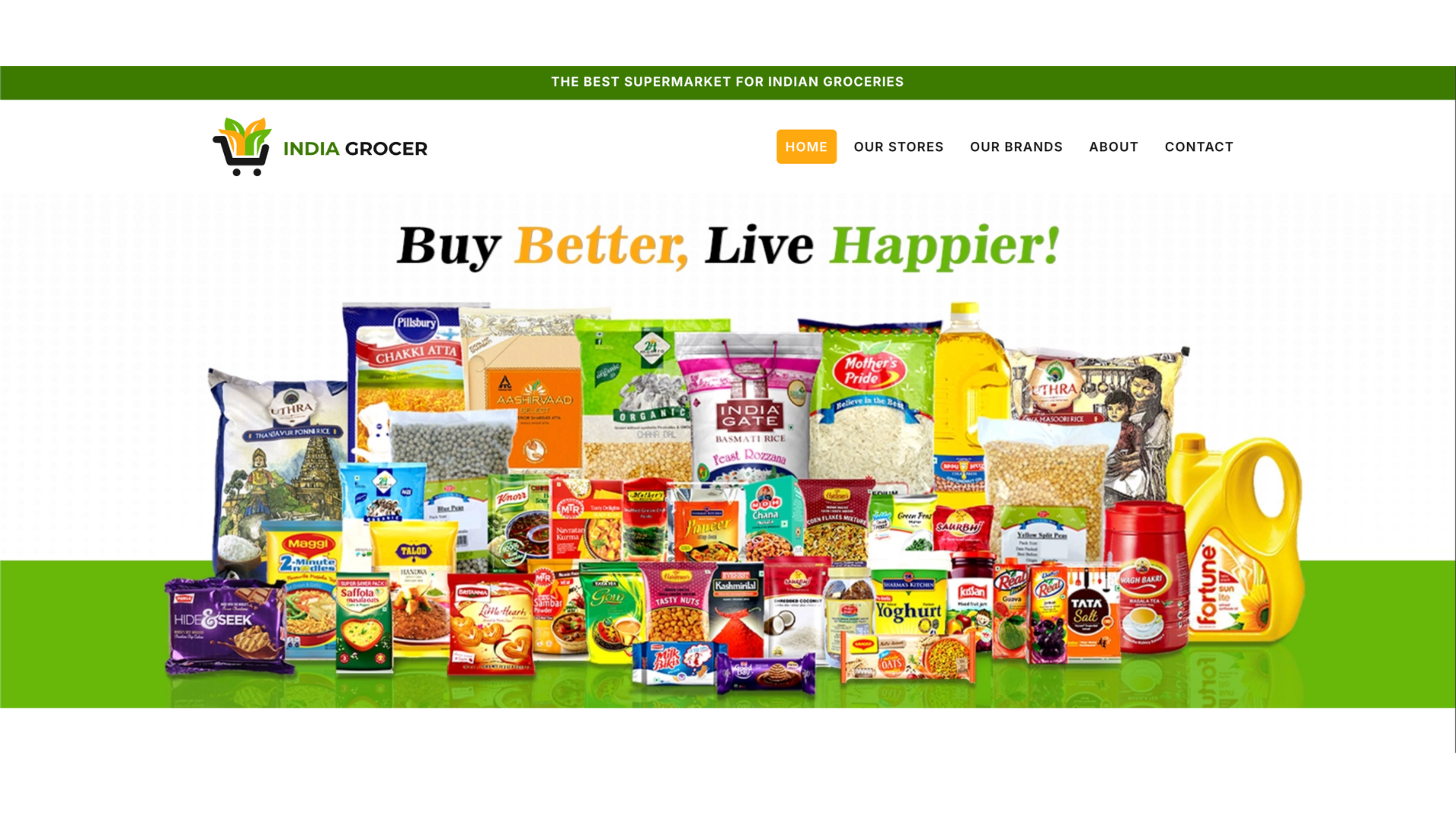 Hero image of India grocer website