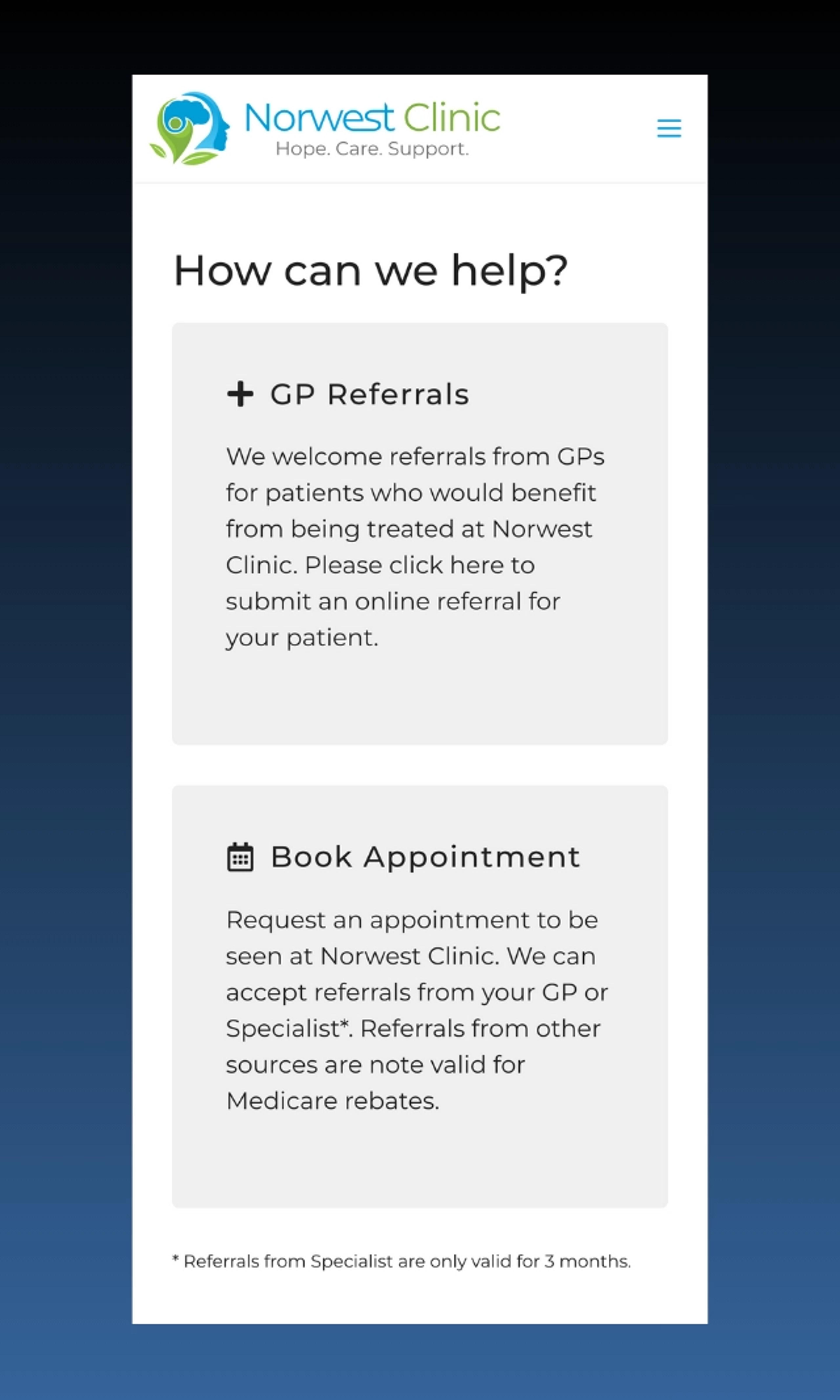 Norwest clinic booking