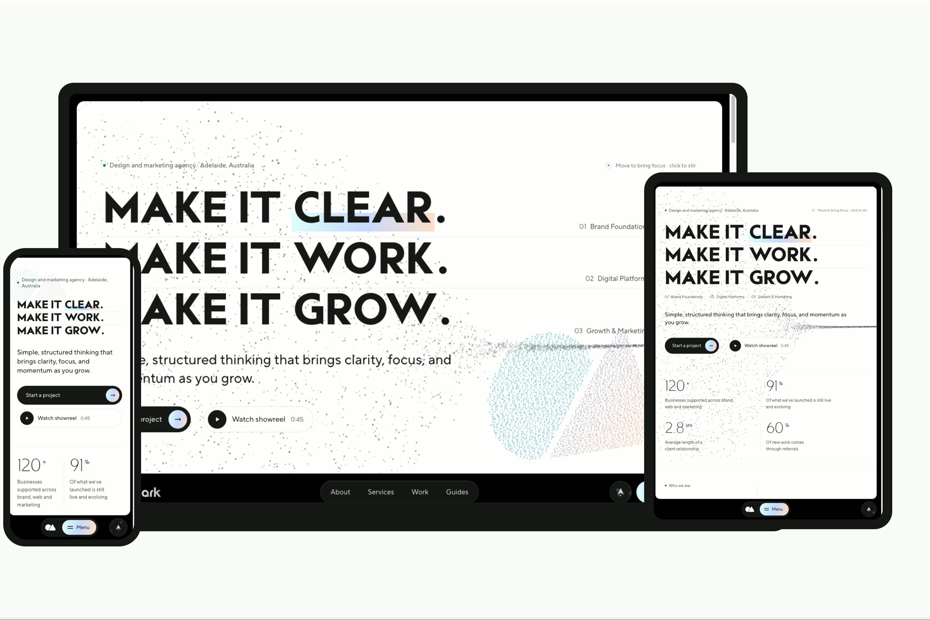 A website shown on laptop, tablet and phone