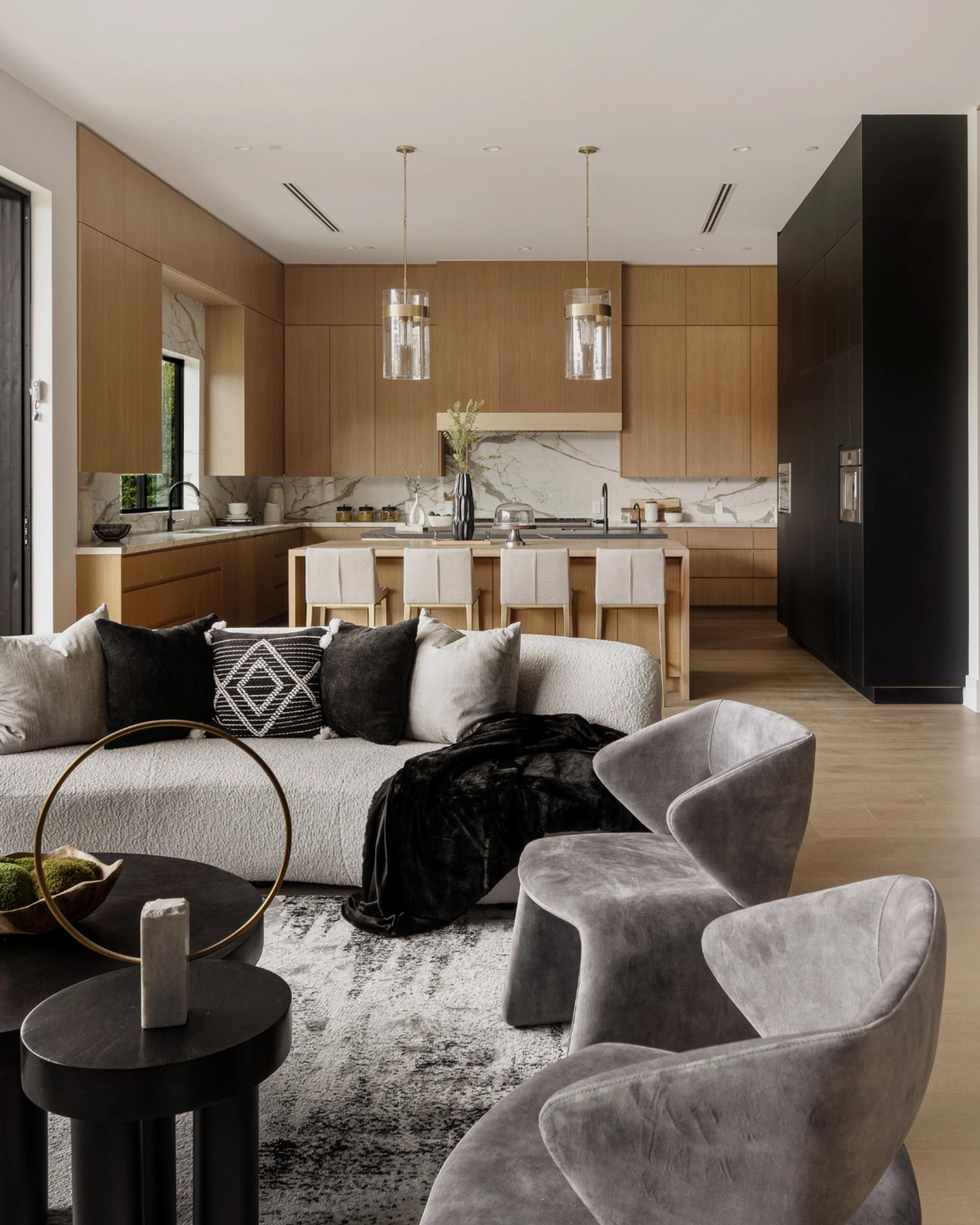 Open plan living room and kitchen in a Landsquare Homes design.