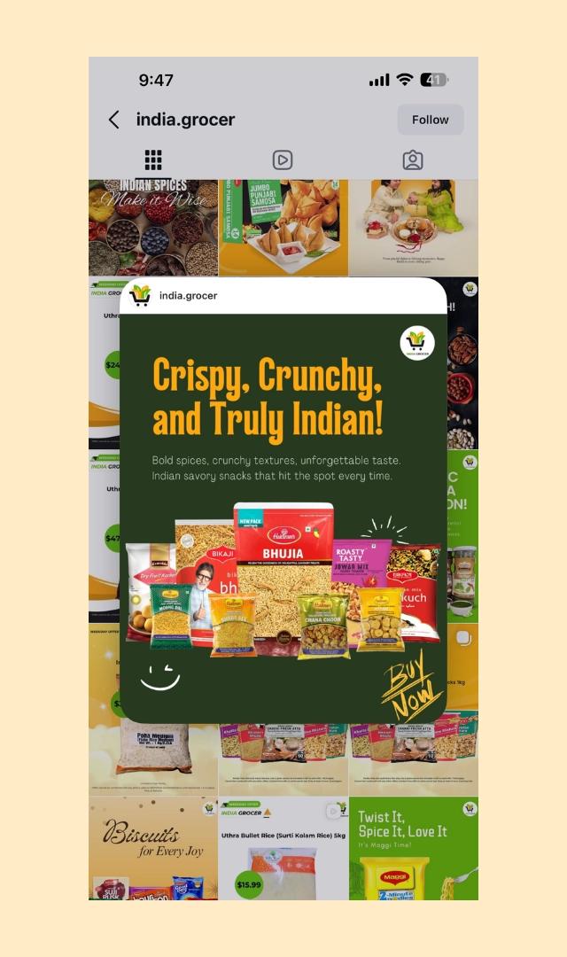Instagram snapshot of India Grocer's handle