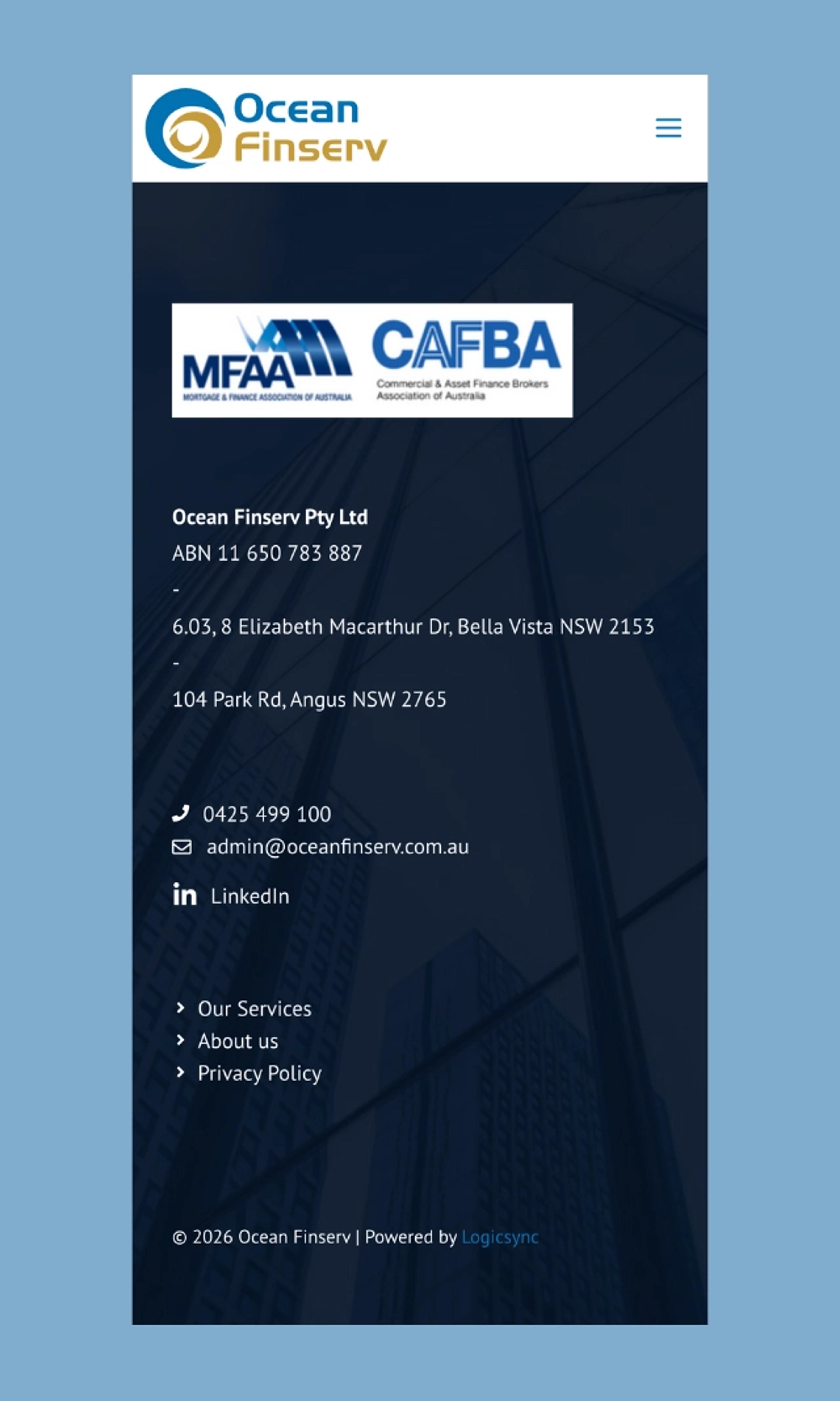 Ocean Finserv Mobile version Footer